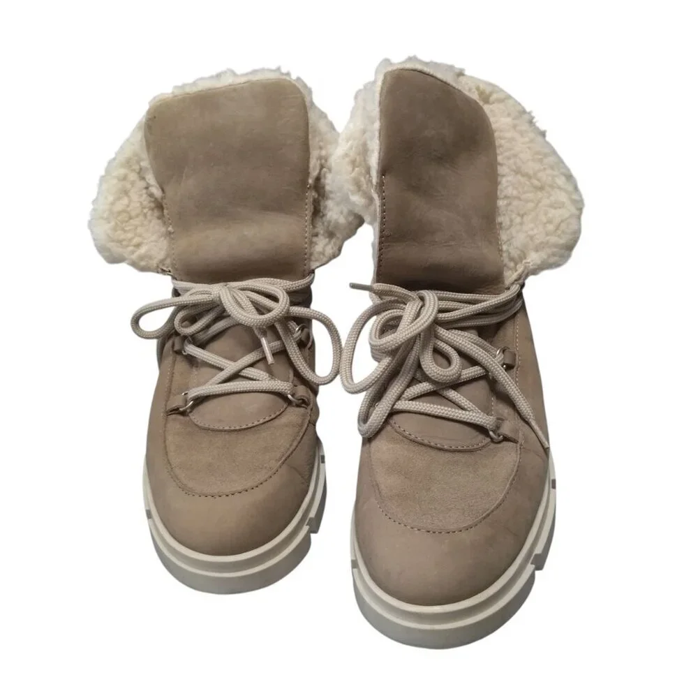 Avellini Portugal Women's EU 40/US 9 Shearling Boots Suede Lace Up Lug Sole Tan